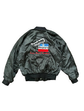VTG 80s GTX Plymouth Satin Bomber Jacket USA West Ark Rare 90s White